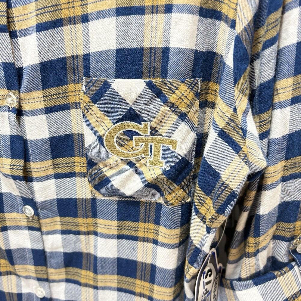 Concepts Sport Georgia Tech Women's Plaid Boyfriend Flannel Button-up Shirt XL - Picture 2 of 6